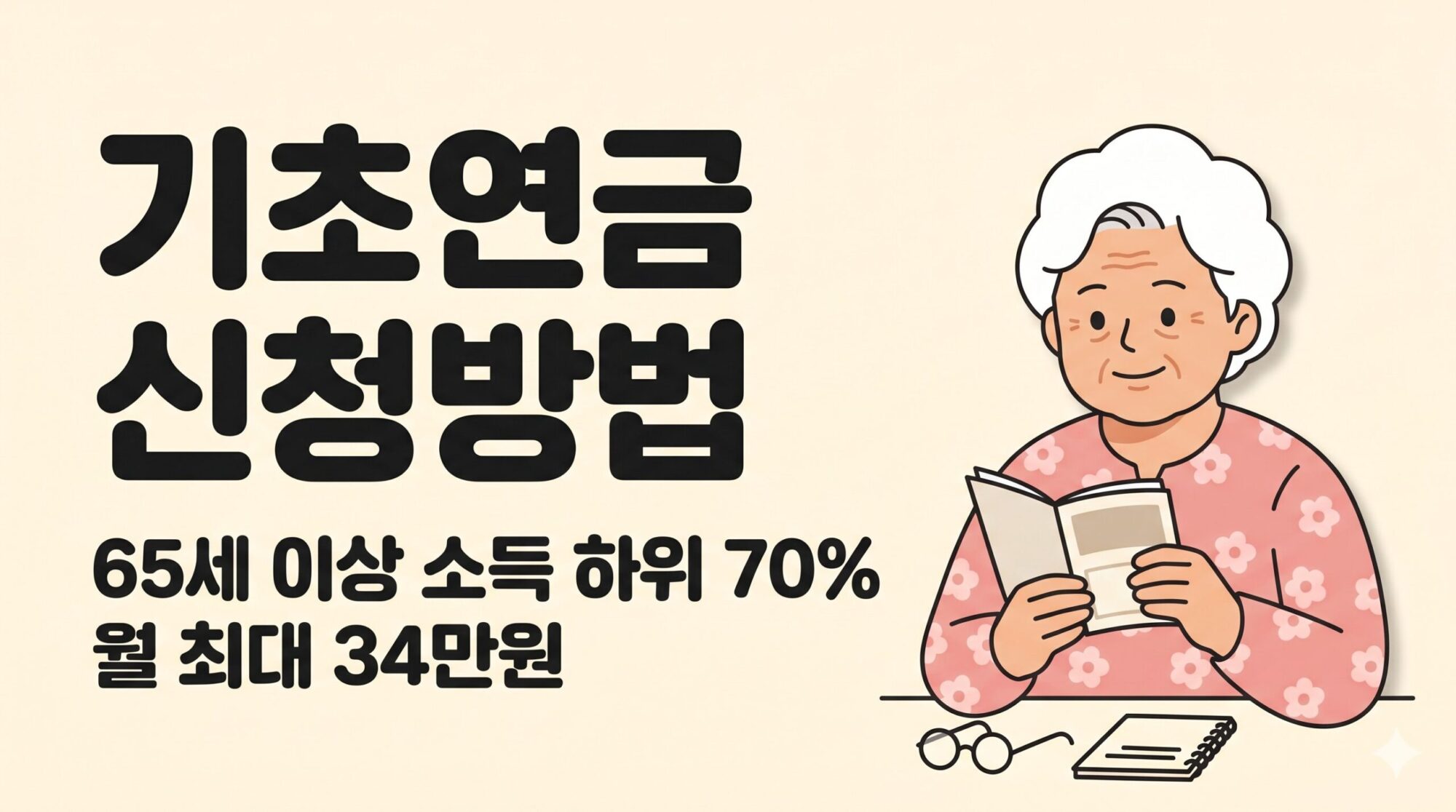 기초연금 신청방법과 자격조건, 소득인정액 계산법, 수령액까지 한눈에 정리했습니다. 65세 이상 소득 하위 70%라면 매달 최대 34만원을 받을 수 있습니다.